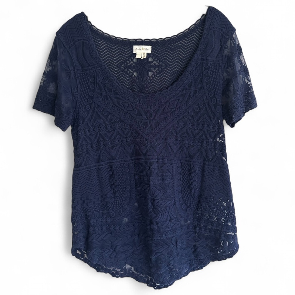 MEADOW RUE Sheer Lace Floral Embroidered Top Boho Whimsigoth Fairy Grunge Sz XS
